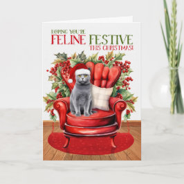 Chartreux Gray Christmas Cat FELINE Festival Feiertagskarte