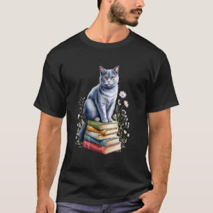 Chartreux-Karthäuser-Katze Bücherwurm Blumen Buch T-Shirt