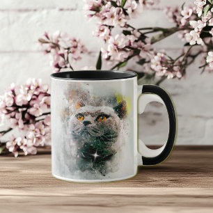 Chartreux-Katze und Schnee Tasse