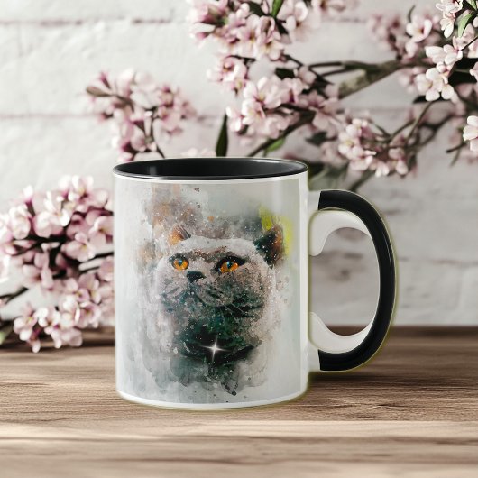 Chartreux Katze und Schnee Tasse