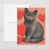 Chartreux-Katze Vintager Valentinstag Postkarte (Vorne/Hinten)