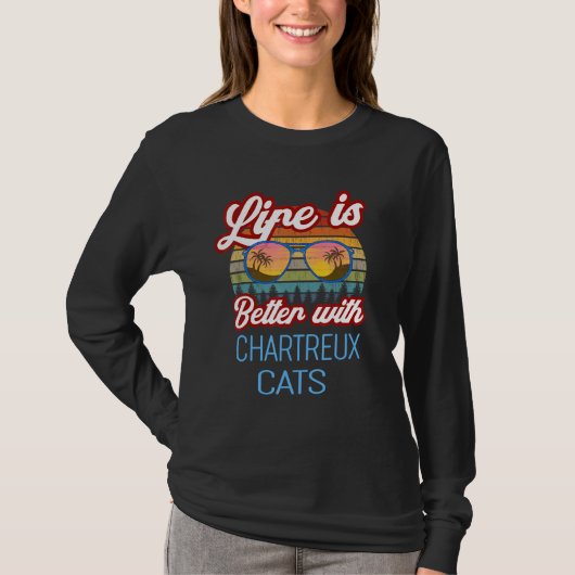 Chartreux Retro Sunset Life besser mit Chartre T-Shirt (Vorderseite)