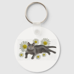 Chartreux w/daisies schlüsselanhänger