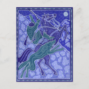 Chase, Mann Pferd Reiten Wolf Tiere Illustration Postkarte