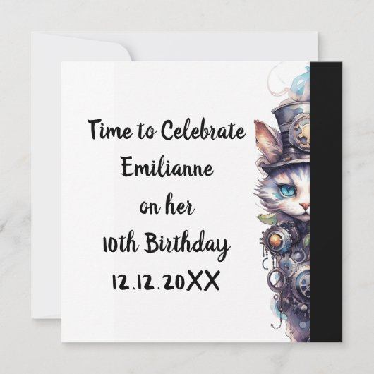 Chat 1 Kitten und top hat Aquarell Einladung (Vorderseite)