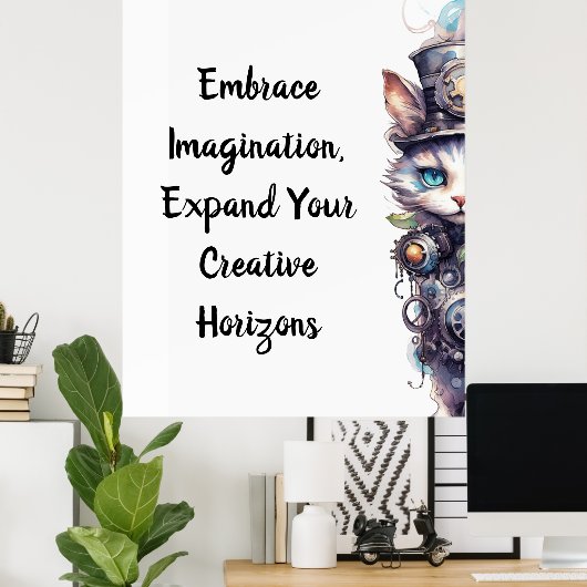 Chat 1 Kitten und top hat Aquarell Poster (Heimbüro)