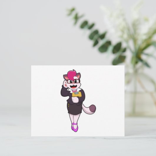 Chat als Sekretär mit Notepad Postkarte (Stehend Vorderseite)