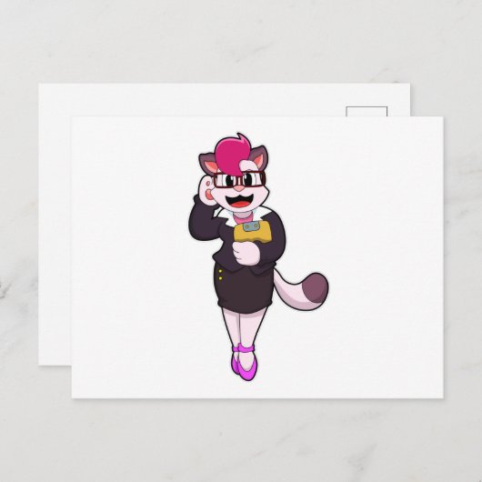 Chat als Sekretär mit Notepad Postkarte (Vorne/Hinten)