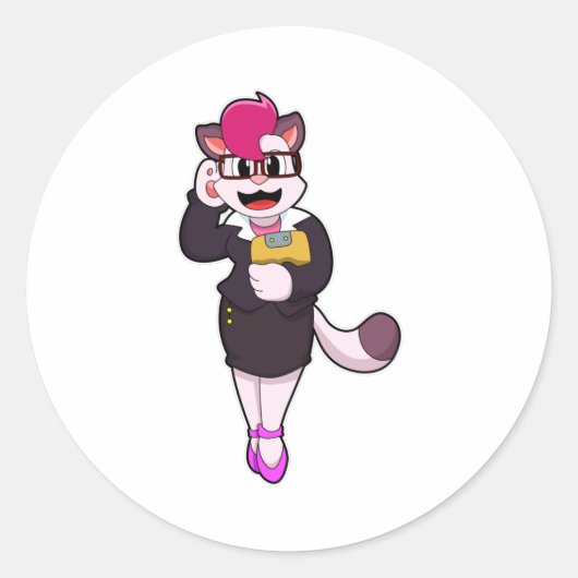 Chat als Sekretär mit Notepad Runder Aufkleber (Vorderseite)