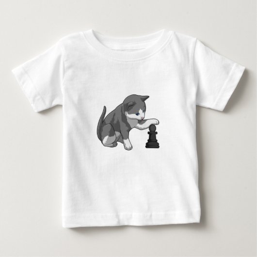 Chat am Schach mit Schachstück Bishop Baby T-shirt (Vorderseite)