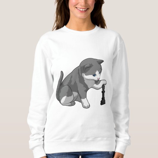 Chat am Schach mit Schachstück Bishop Sweatshirt (Vorderseite)