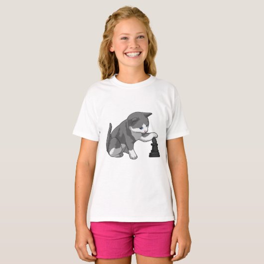 Chat am Schach mit Schachstück Bishop T-Shirt (Vorne ganz)
