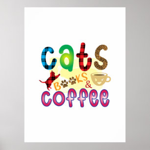 Chat Art Cats Bücher Kaffee Poster