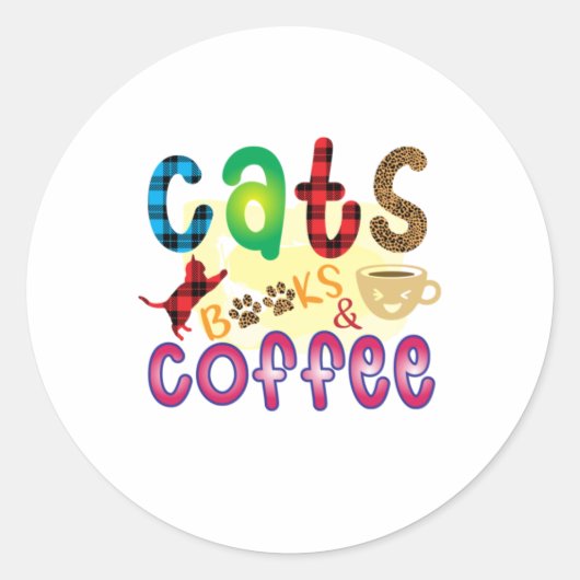 Chat Art Cats Bücher Kaffee Runder Aufkleber (Vorderseite)