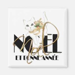 Chat Blanc, Noël und Bonne Année Magnet