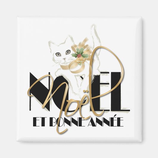 Chat Blanc, Noël und Bonne Année Magnet (Vorne)