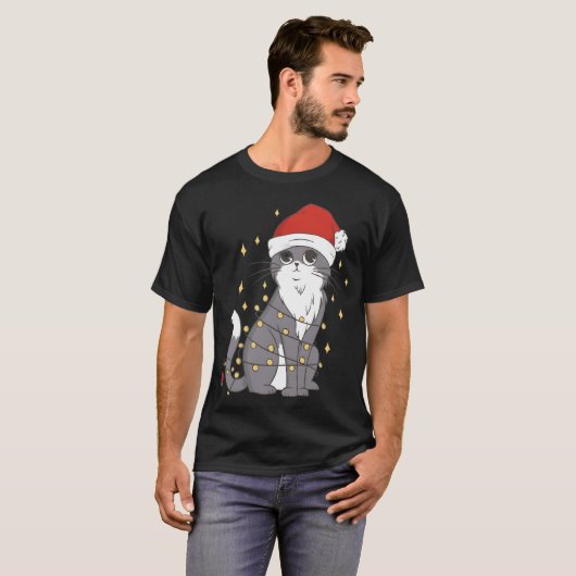 Chat Christmas Hat Christmas Lights Cat Christmas T-Shirt (Vorne ganz)