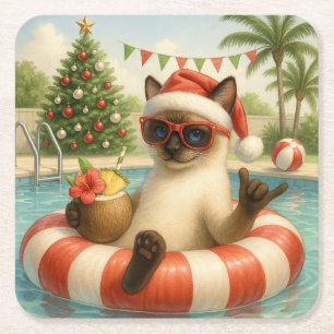 Chat Christmas Summer July Pool Party Rechteckiger Pappuntersetzer