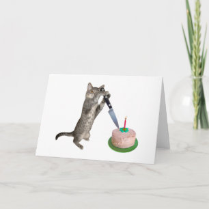 Chat Cutting Birthday Cake Karte