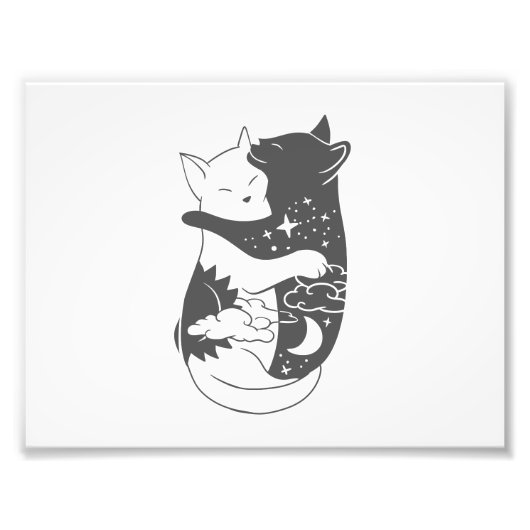 Chat Day Cat Nacht Illustration - Hintergrund ausw Fotodruck (Vorne)