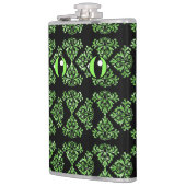 Chat Eyes Green Damask Vinyl Wrapped Flask Flachmann (Links)