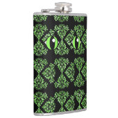 Chat Eyes Green Damask Vinyl Wrapped Flask Flachmann (Rechts)
