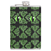 Chat Eyes Green Damask Vinyl Wrapped Flask Flachmann (Vorderseite)