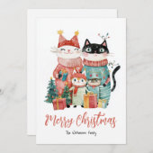 Chat-Familie bei Weihnachts-Weihnachtskarte Feiertagskarte (Vorne/Hinten)