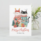 Chat-Familie bei Weihnachts-Weihnachtskarte Feiertagskarte (Stehend Vorderseite)
