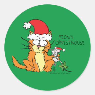 Chat Funny Weihnachten Cartoon Niedlich Mouse Runder Aufkleber