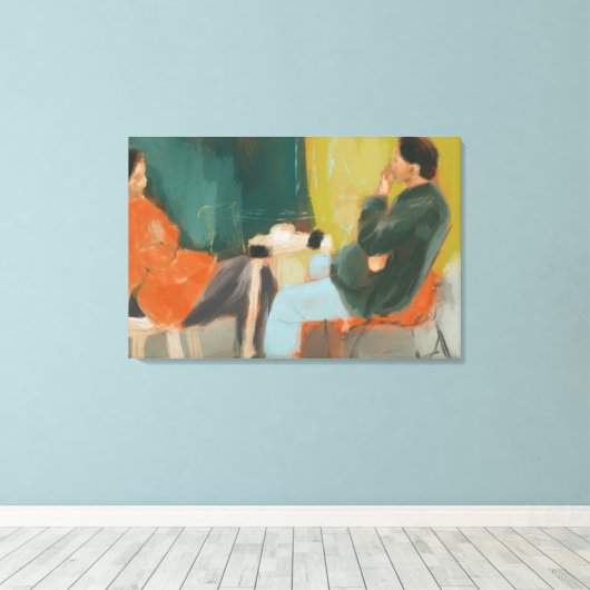 Chat im Café Malerei Leinwanddruck (Insitu (Holzboden))