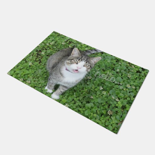 Chat in Clover Sprichwort Hallo Fußmatte (Schrägansicht)