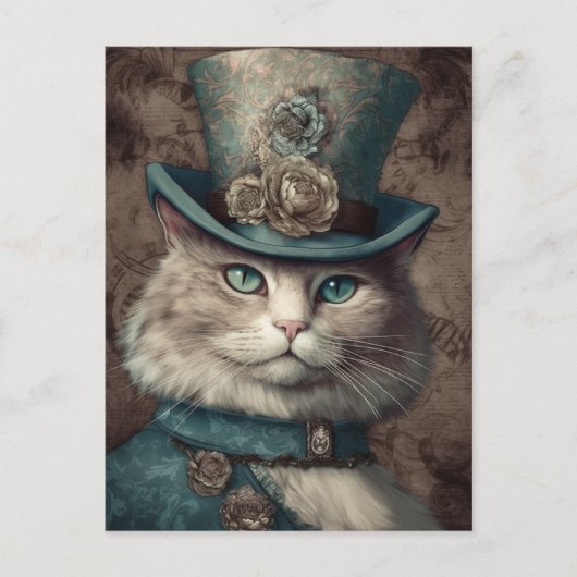 Chat in einem Tophat-Steampunk-Vintag Postkarte (Vorderseite)