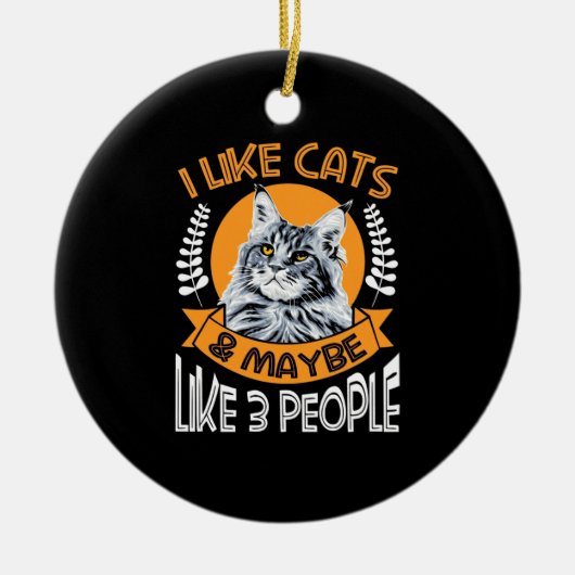 Chat Lover I like Cats and 3 People Keramik Ornament (Vorne)