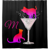 Chat Lovers Pink Black Modern Monogram Duschvorhang (Vorderseite)