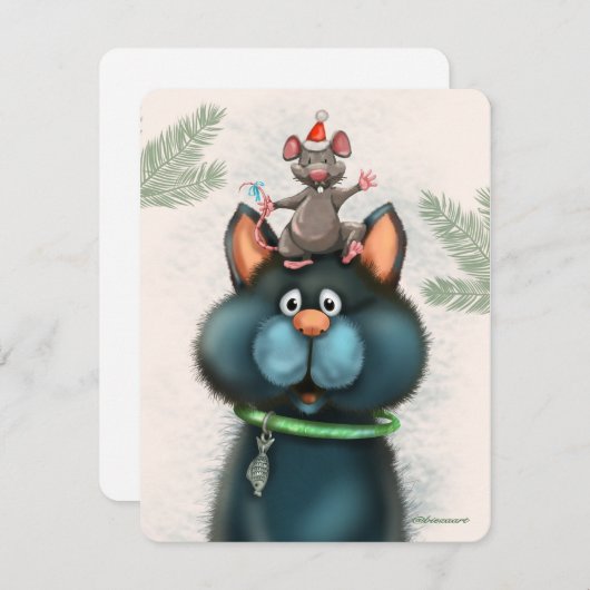 Chat & Maus Weihnachtskarte Feiertagskarte (Vorne/Hinten)