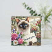 Chat mit Blume mit Dankeschön-Karte (Stehend Vorderseite)