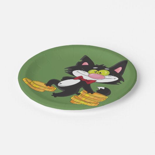 Chat mit Geldpapier-Tellern Pappteller (Schrägansicht)