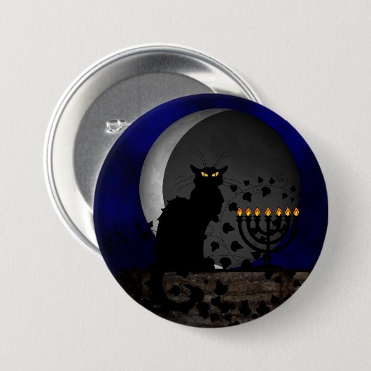 Chat Noir Chanukah mit Menorah Button (Vorne & Hinten)