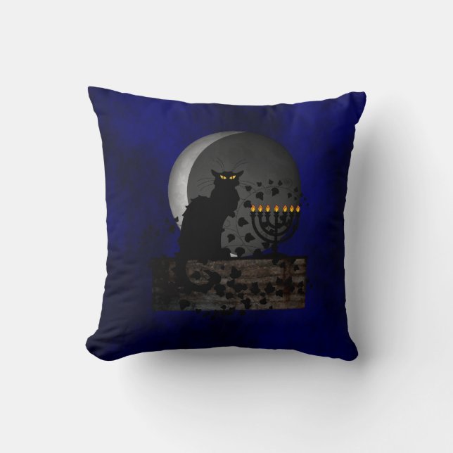 Chat Noir Chanukah mit Menorah Kissen (Vorderseite)