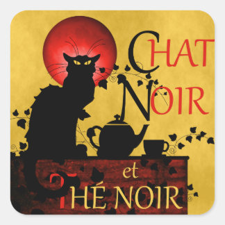 Chat Noir et Thé Noir, Black Cat Black Tee Quadratischer Aufkleber