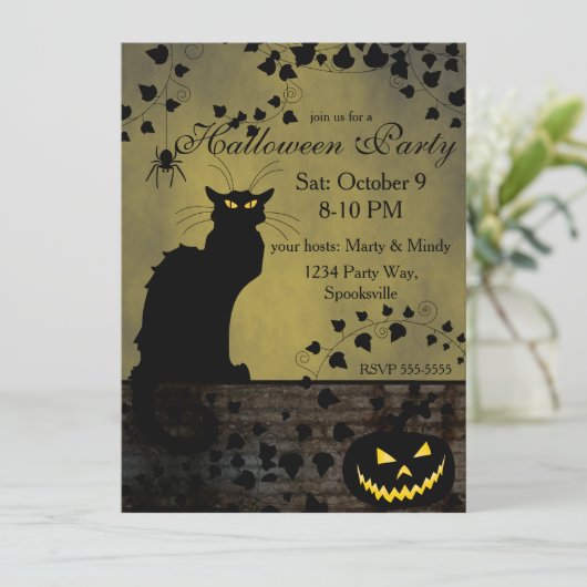 Chat Noir Halloween Einladung (Stehend Vorderseite)