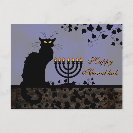 Chat Noir Hanukkah Feiertagspostkarte (Vorderseite)