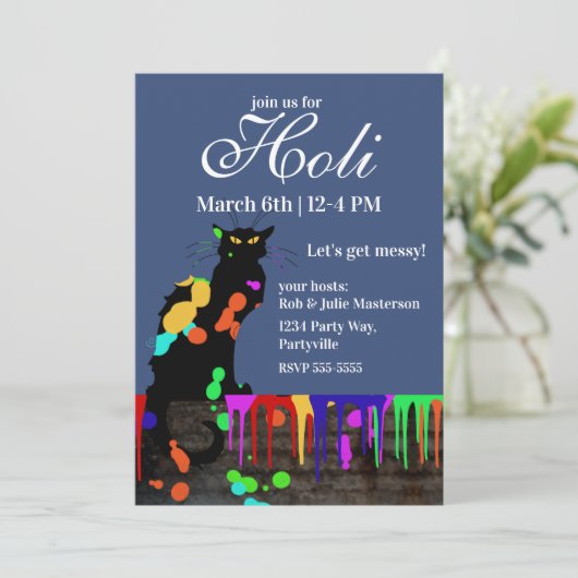 Chat Noir Holi Hai Einladung (Stehend Vorderseite)