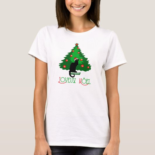 Chat Noir Joyeux Weihnachten T-Shirt (Vorderseite)