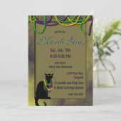 Chat Noir Mardi Gras Einladung (Stehend Vorderseite)