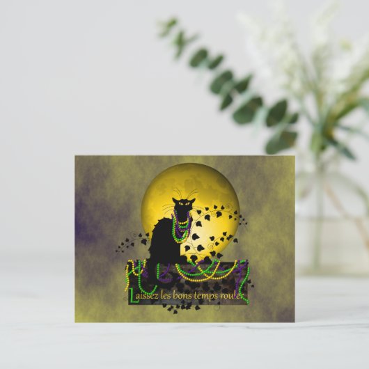 Chat Noir Mardi Gras Postkarte (Stehend Vorderseite)
