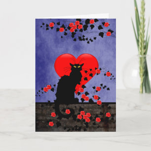 Chat Noir mit Rote Rosen Feiertagskarte