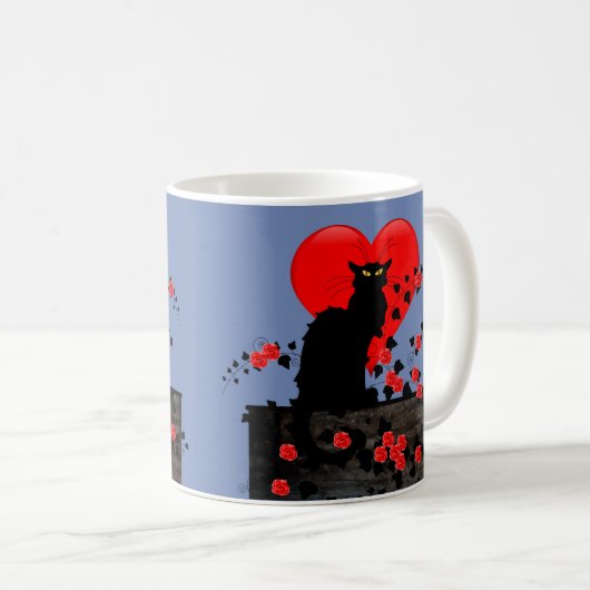 Chat Noir mit Rote Rosen Kaffeetasse (VorderseiteRechts)