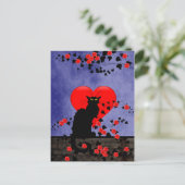Chat Noir mit Rote Rosen Postkarte (Stehend Vorderseite)